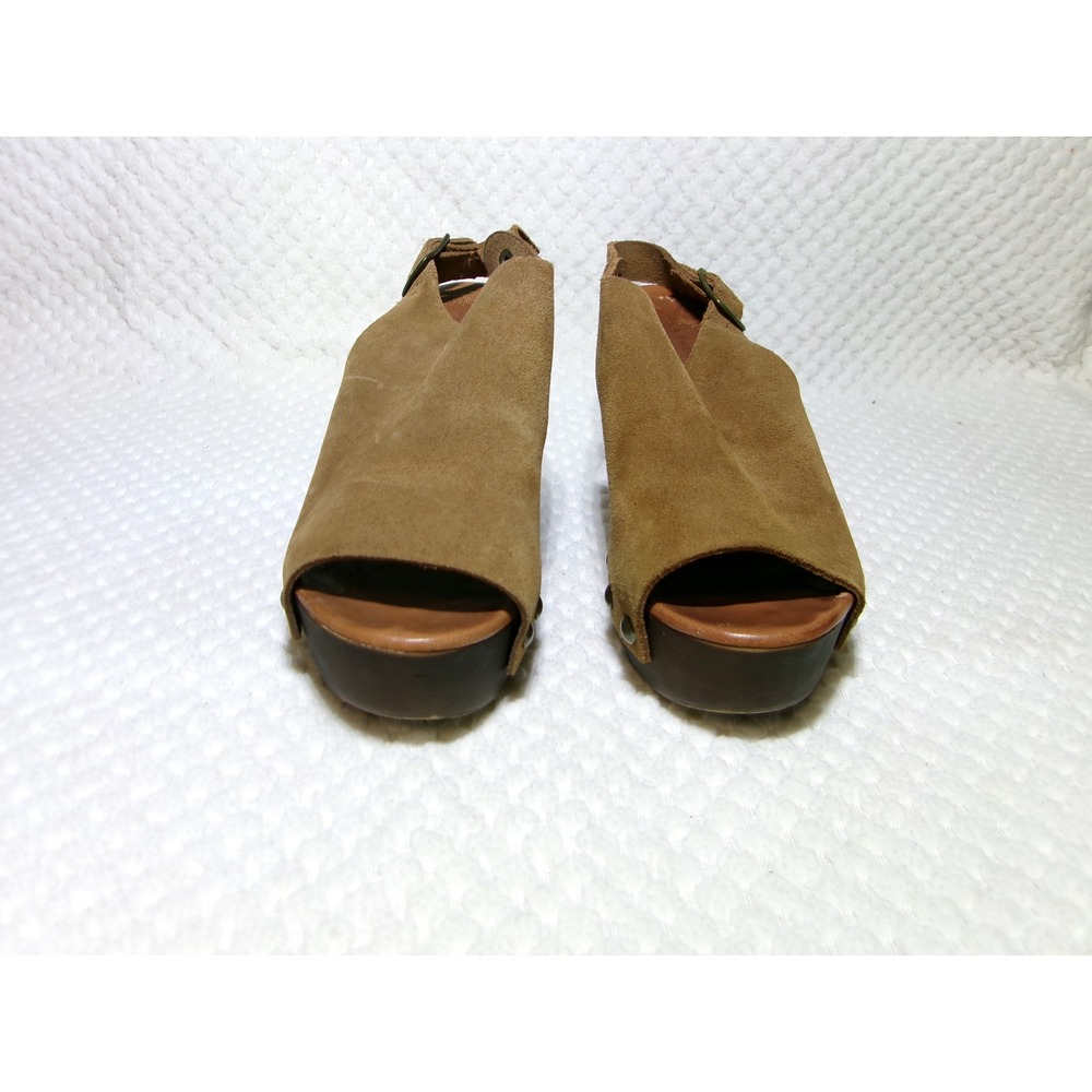 Mila Paoli Tan Suede Studded Platform Clogs Made in Italy Womens 7.5 38